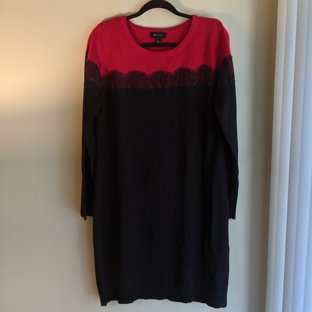 Color Block Sweater Dress with Lace XL